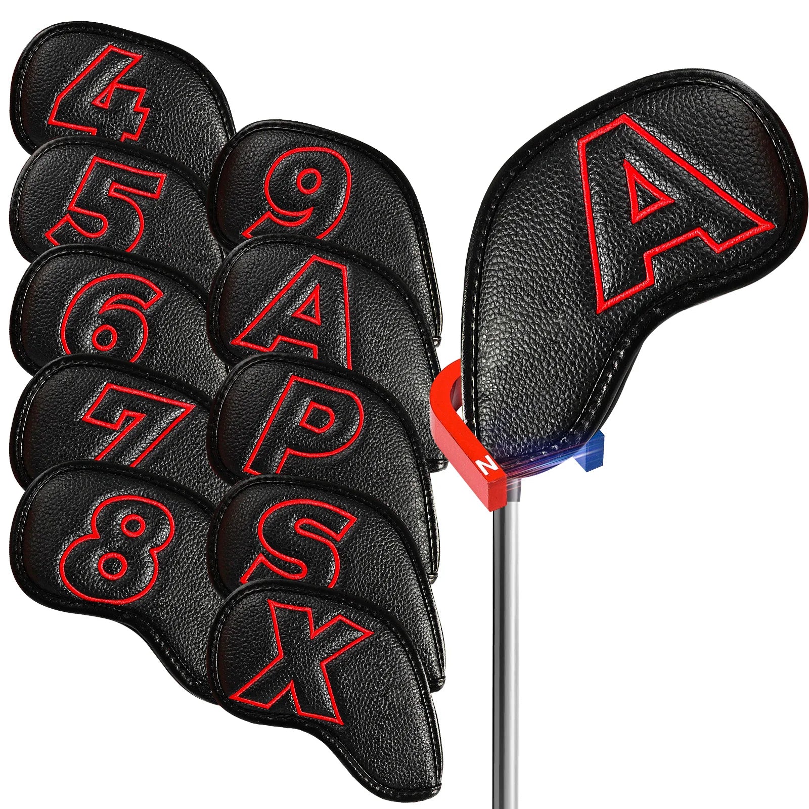 10-Pack Golf Iron Covers – Magnetic Closure, Premium Synthetic Leather