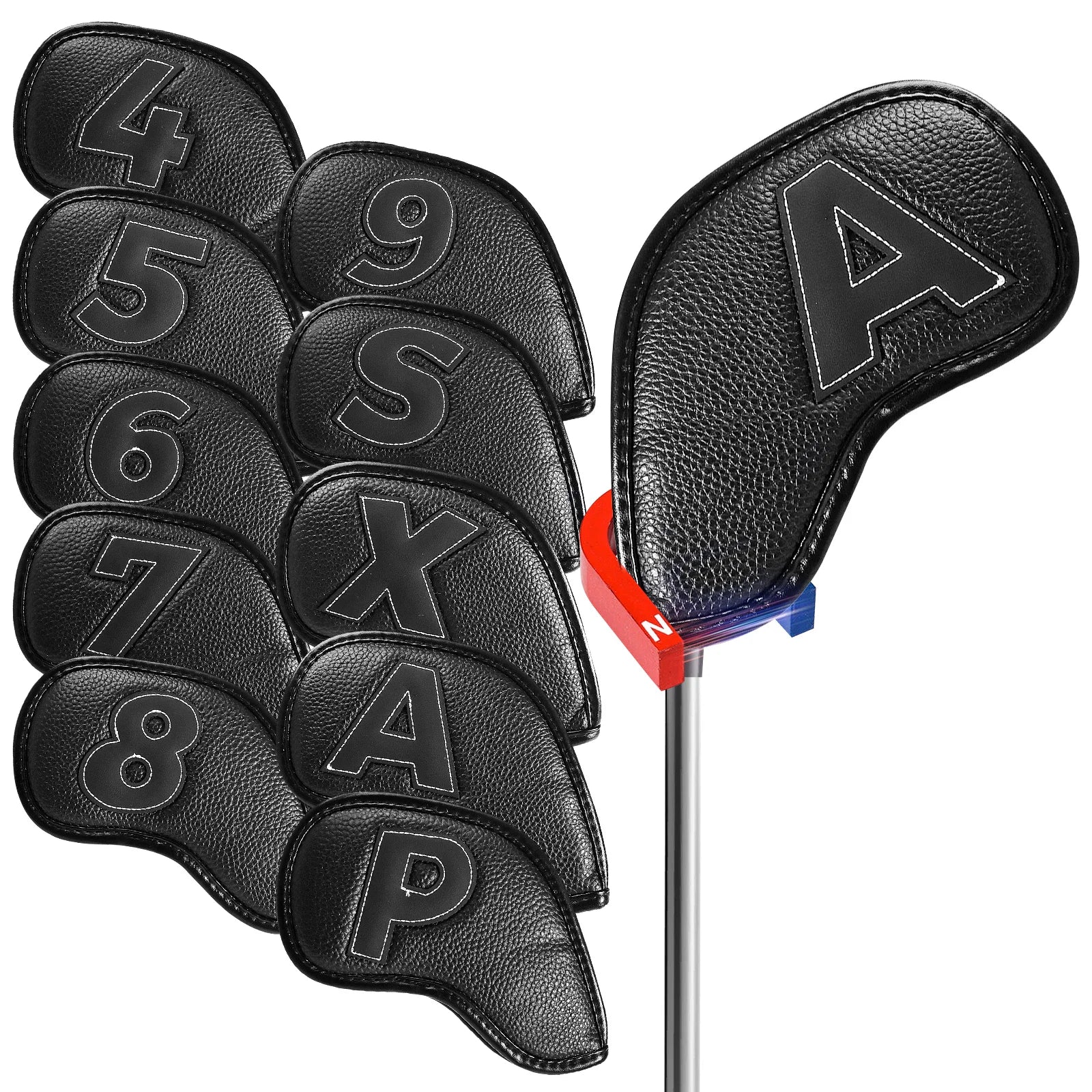 10-Pack Golf Iron Covers – Magnetic Closure, Premium Synthetic Leather