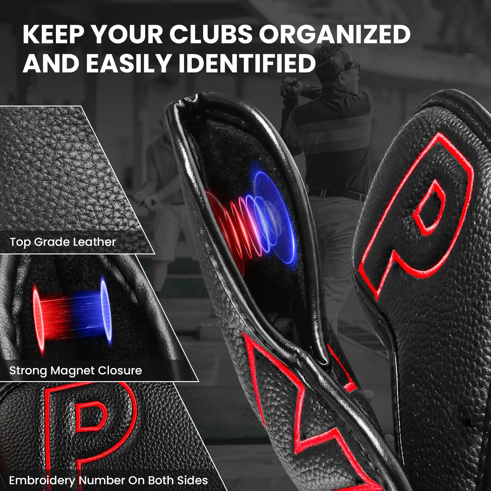 10-Pack Golf Iron Covers – Magnetic Closure, Premium Synthetic Leather