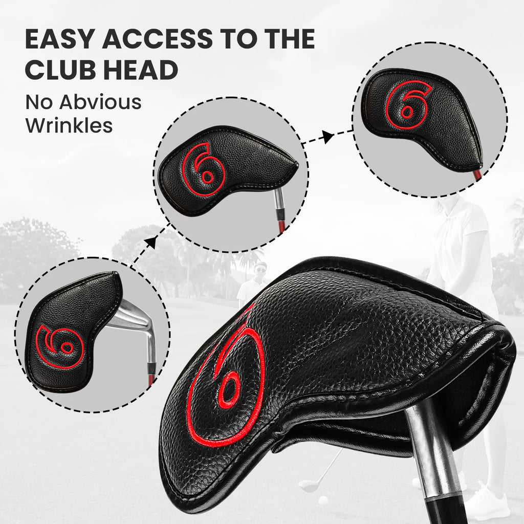 10-Pack Golf Iron Covers – Magnetic Closure, Premium Synthetic Leather