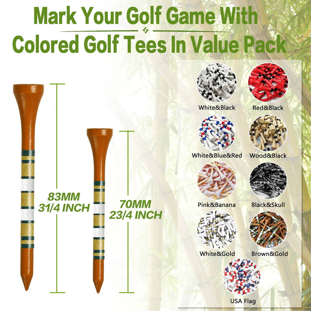 50 Pack Bamboo Golf Tees – 3.25" & 2.75" Durable Practice Tees
