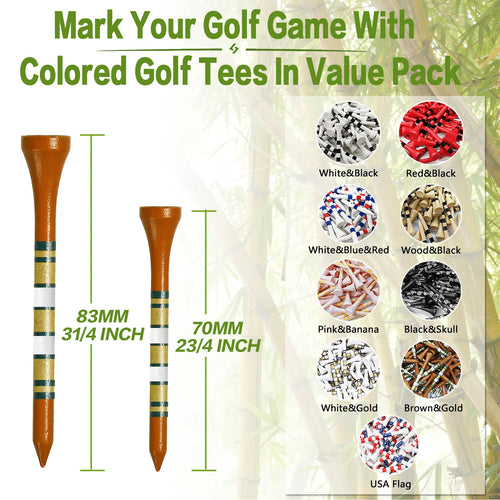 50 Pack Bamboo Golf Tees – 3.25" & 2.75" Durable Practice Tees