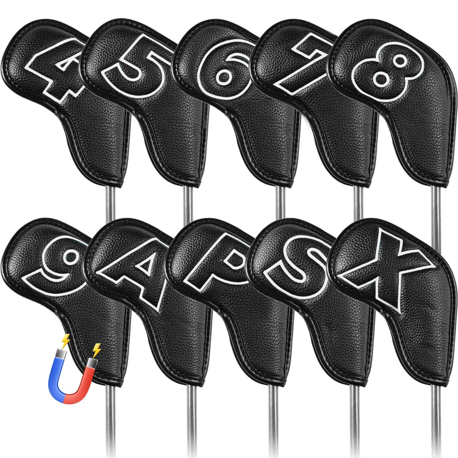 10-Pack Golf Iron Covers – Magnetic Closure, Premium Synthetic Leather