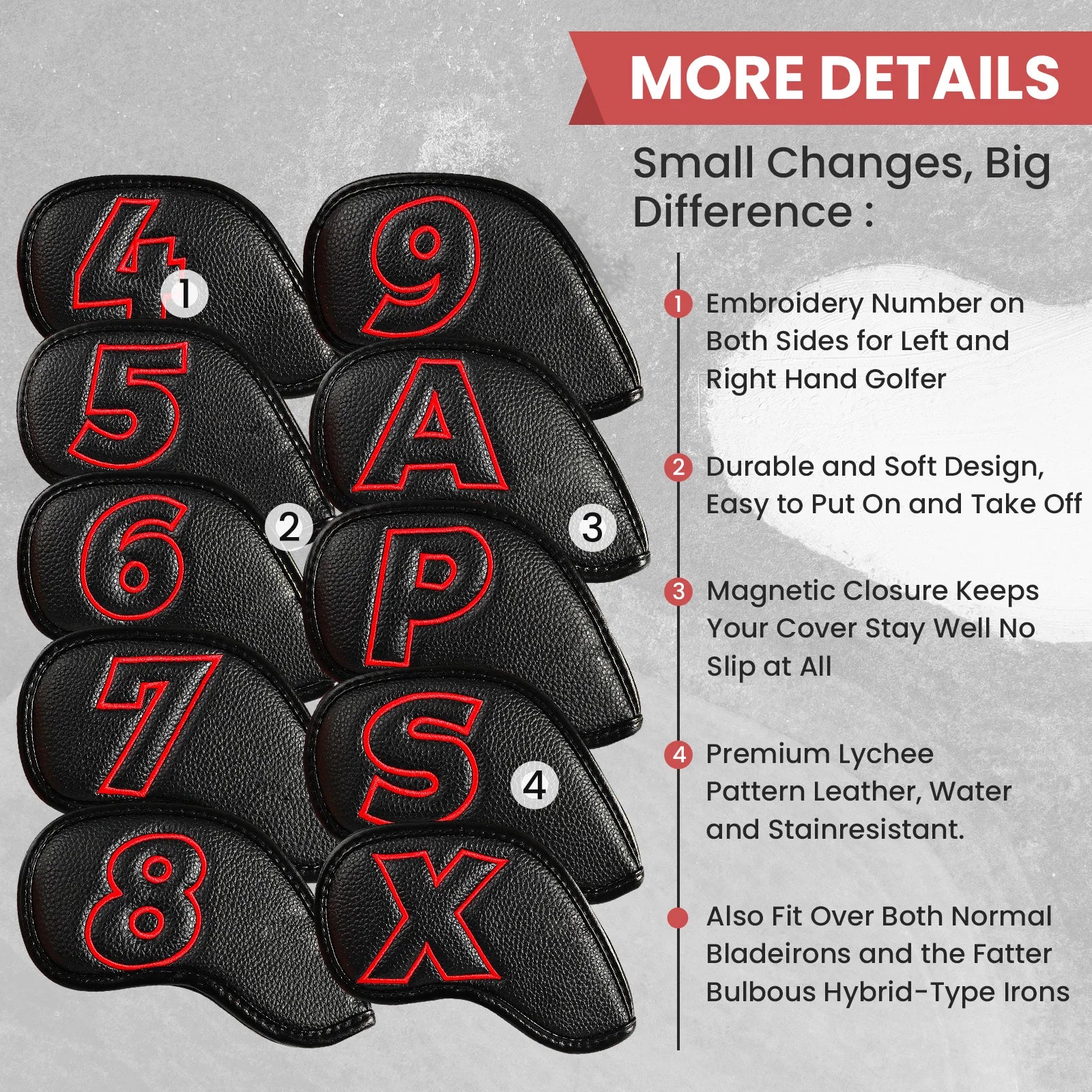 10-Pack Golf Iron Covers – Magnetic Closure, Premium Synthetic Leather